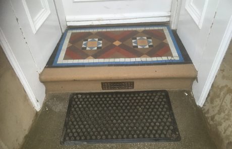 image00023 Decorative tiled entrance step and repaired stone threshold